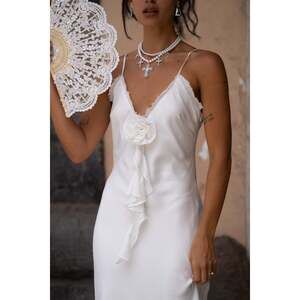 12th Tribe Prosecco White Rosette Frill Maxi Dress Size MM